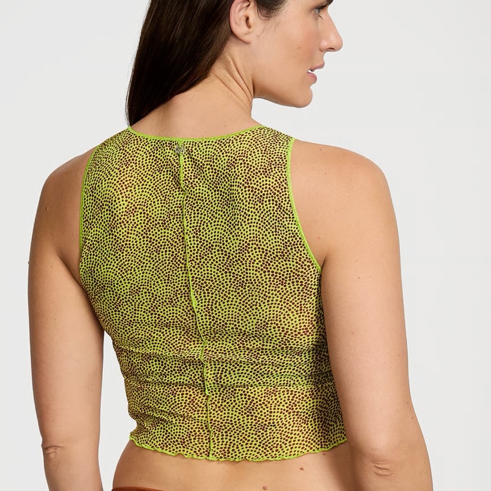 Women's Lime Green Printed Mesh Crop Tank - Victoria Secret Swim